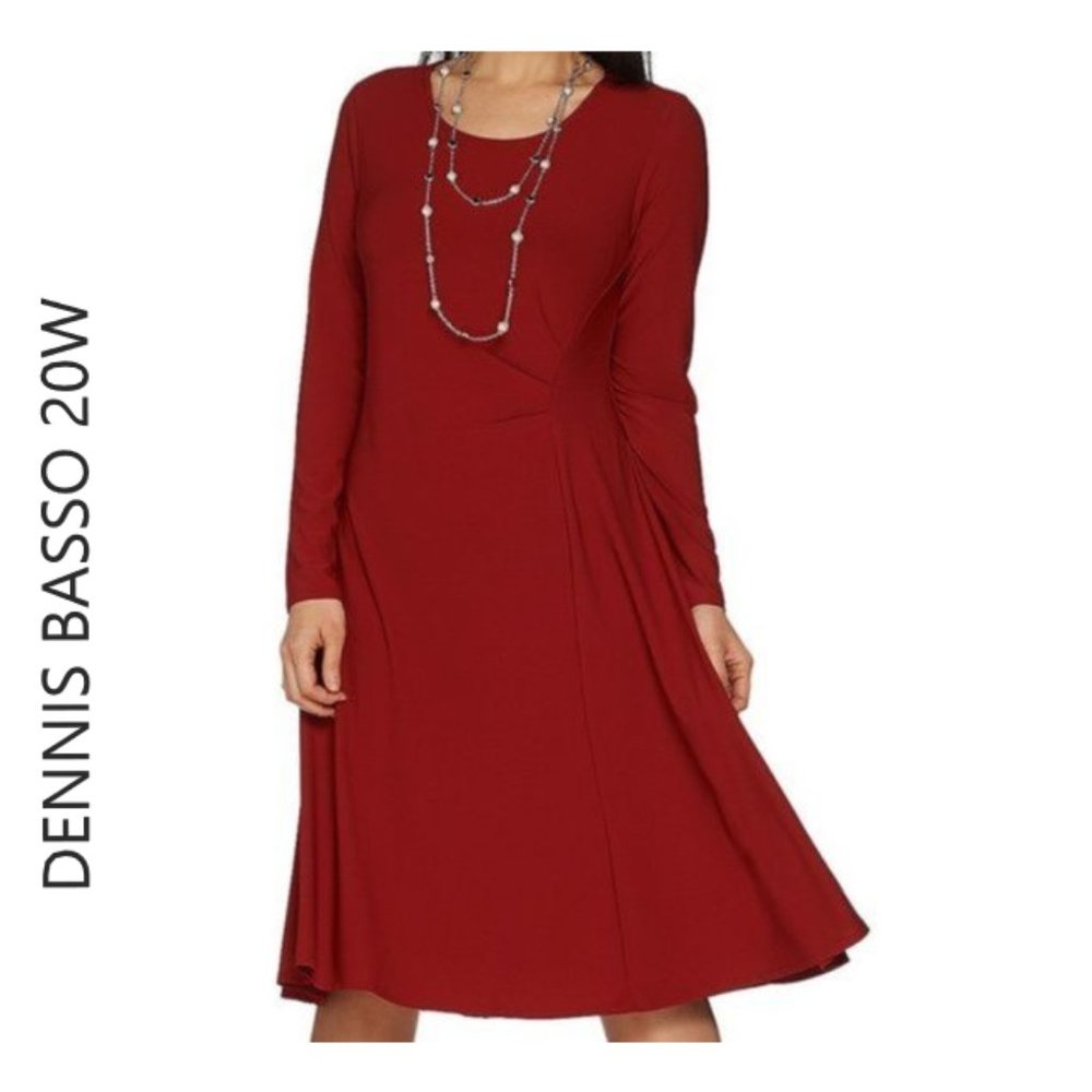 NWT Dennis Basso Fit and Flare Caviar Crepe Dress in 20W.